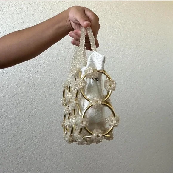 Vintage 1960s Faux Pearl-Encrusted Mod Clear - Picture 3 of 6